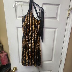 Sequin Black and Gold Mini Dress